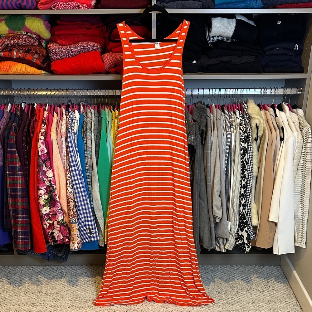 Old Navy orange/white striped racer back maxi dress size S